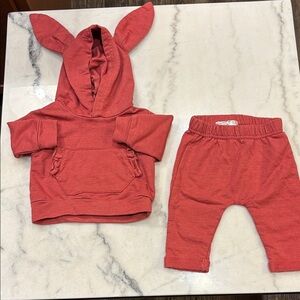 Adorable Red Bunny Ear Hoodie and Pants Set